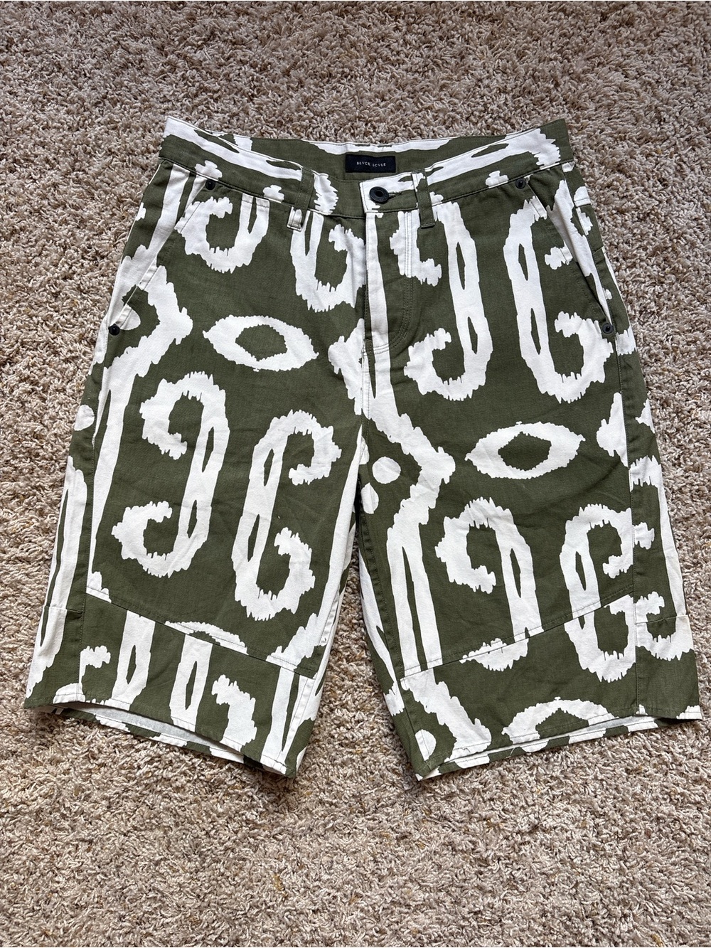Blvck Scvle Black Scale Geometric Print Shorts Sz 32 Green White
